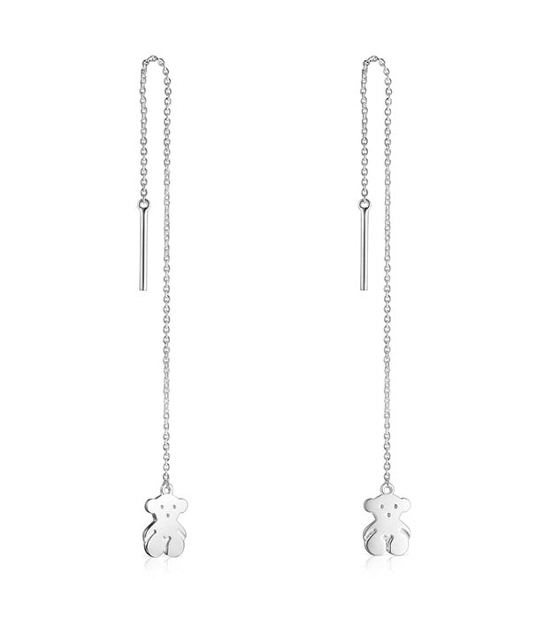 טואוס עגילי כסף ארוכים בשילוב אייקון הדובי