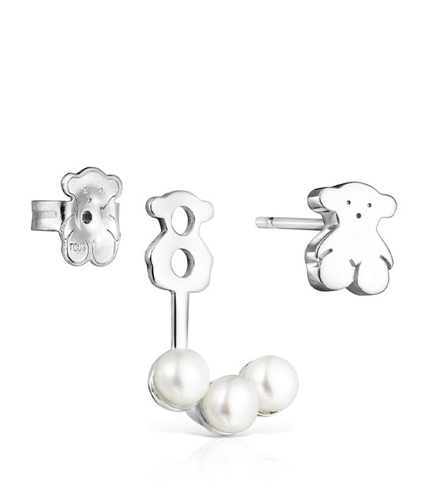 טואוס עגילי דובי בשילוב פנינים Nocturne מכסף