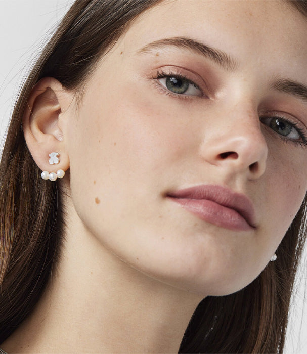 טואוס עגילי דובי בשילוב פנינים Nocturne מכסף