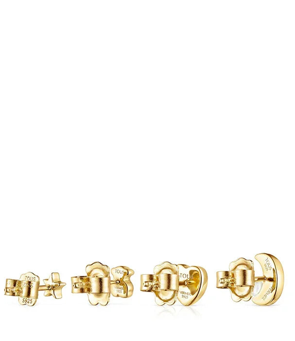 סט עגילים מזהב בצורת כוכב ודוב של TOUS, צילום תקריב על רקע לבן, CHOZEN מותגים מובילים