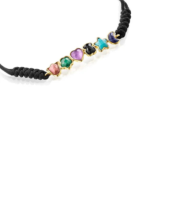 צמיד קש שחור עם אבני חן צבעוניות ואלמנטים יוקרתיים, תכשיט אופנה CHOZEN