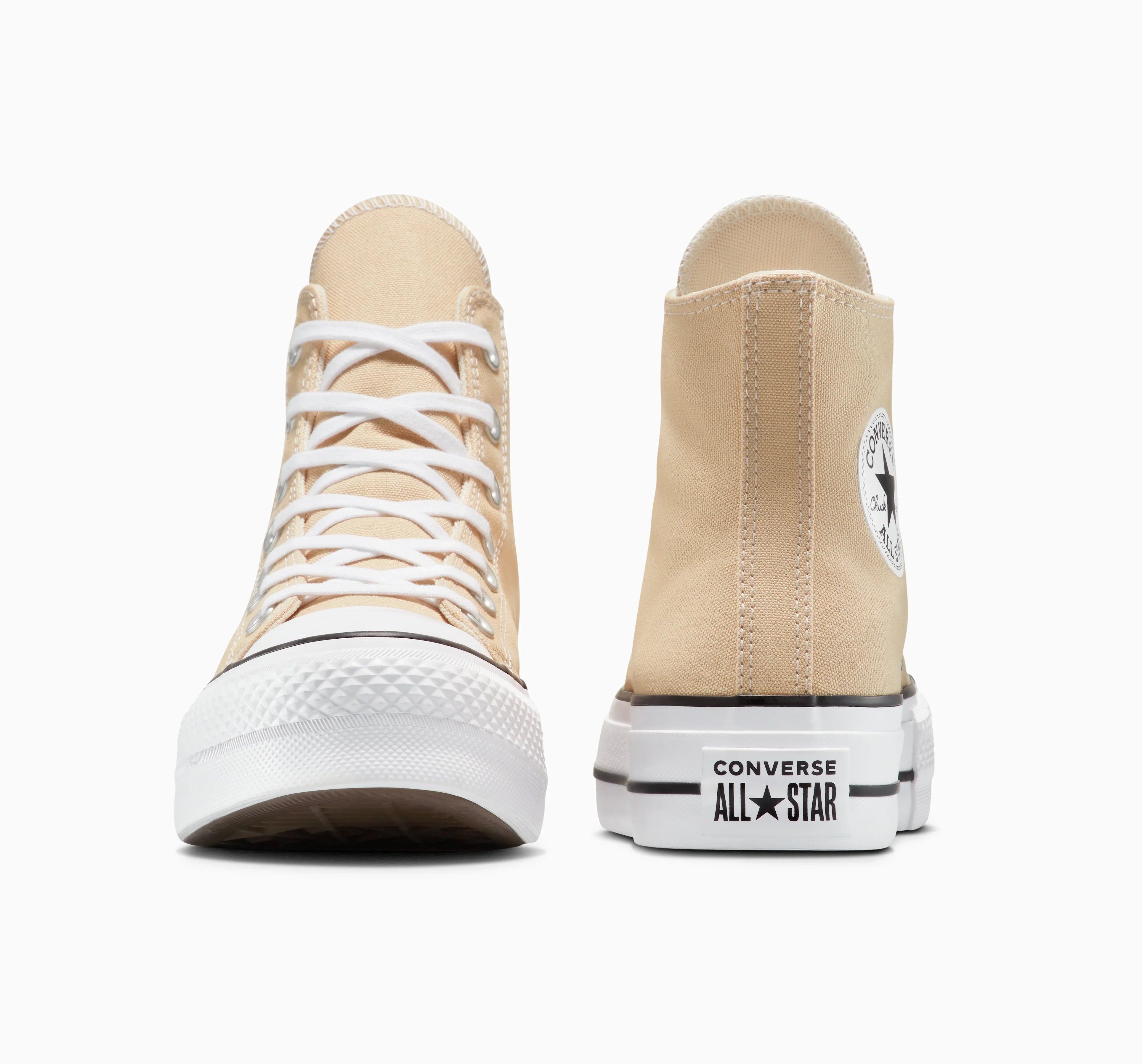 נעלי קונברס אולסטאר גבוהות בצבע בז' עם לוגו CONVERSE, נראות קדמית ואחורית, CHOZEN מותגים מובילים