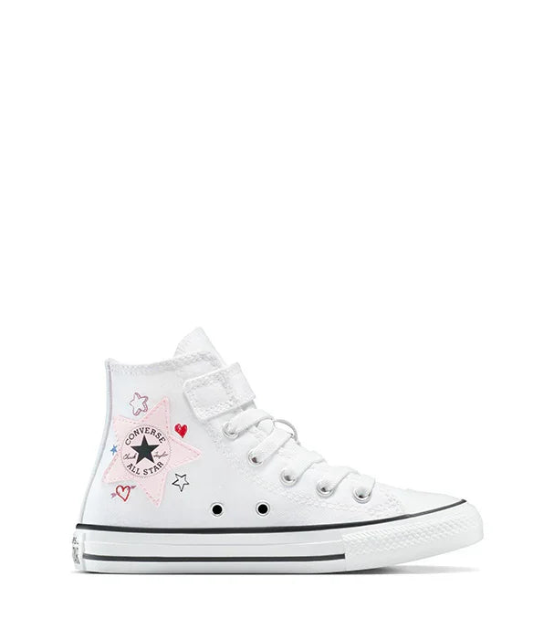 נעל סניקרס גבוהה קונברס לבנה עם עיטורי כוכבים ולב, דגם אופנתי מבית CHOZEN
