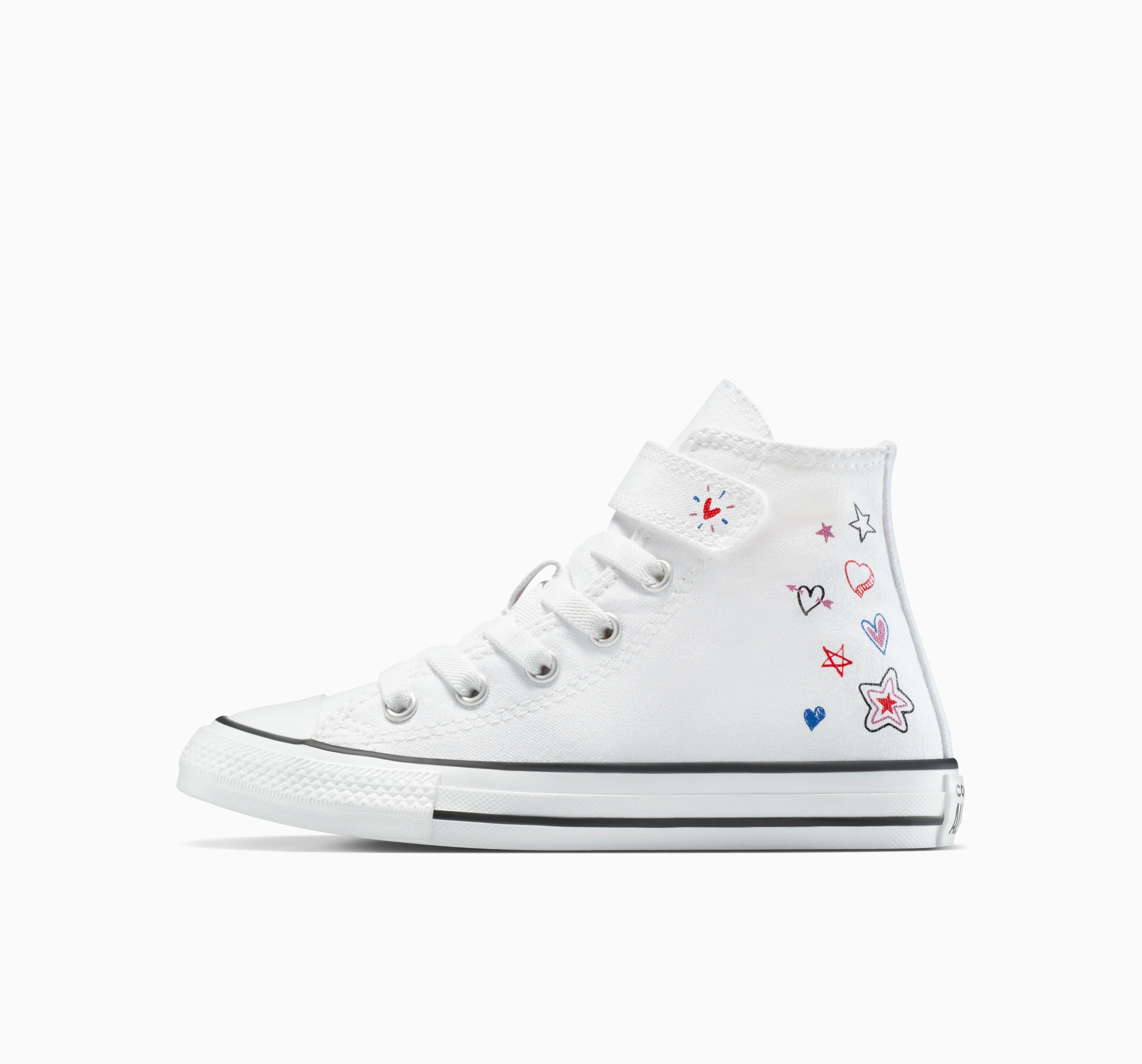 סניקרס גבוהות לבנות מעוטרות בלבבות וכוכבים צבעוניים, נעלי CHOZEN מותג מוביל מבית קבוצת אלפא