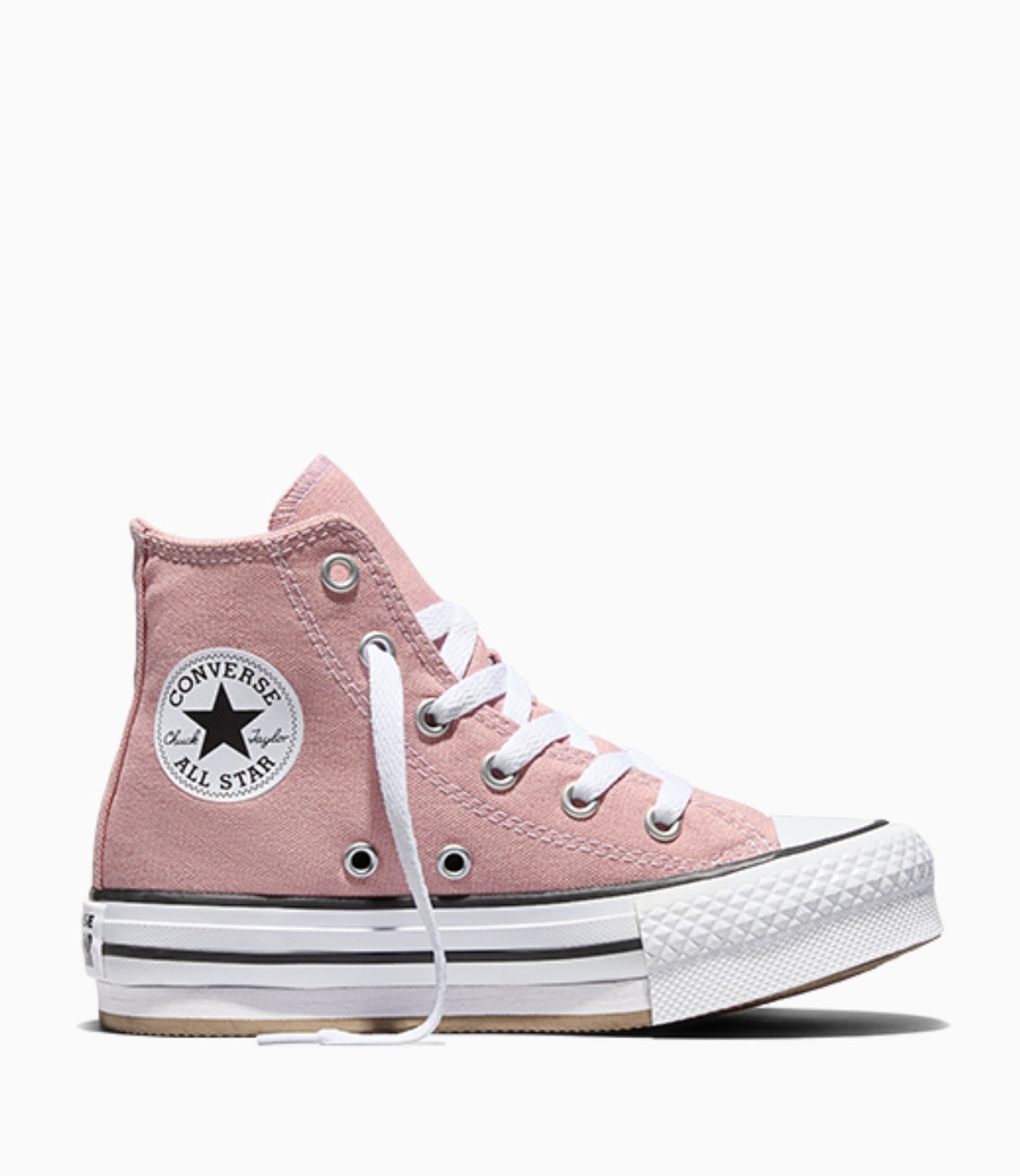 סניקרס CONVERSE Chuck Taylor All Star EVA Lift בצבע ורוד, מבט מהצד עם פלטפורמה לבנה ושרוכים לבנים, מבית CHOZEN