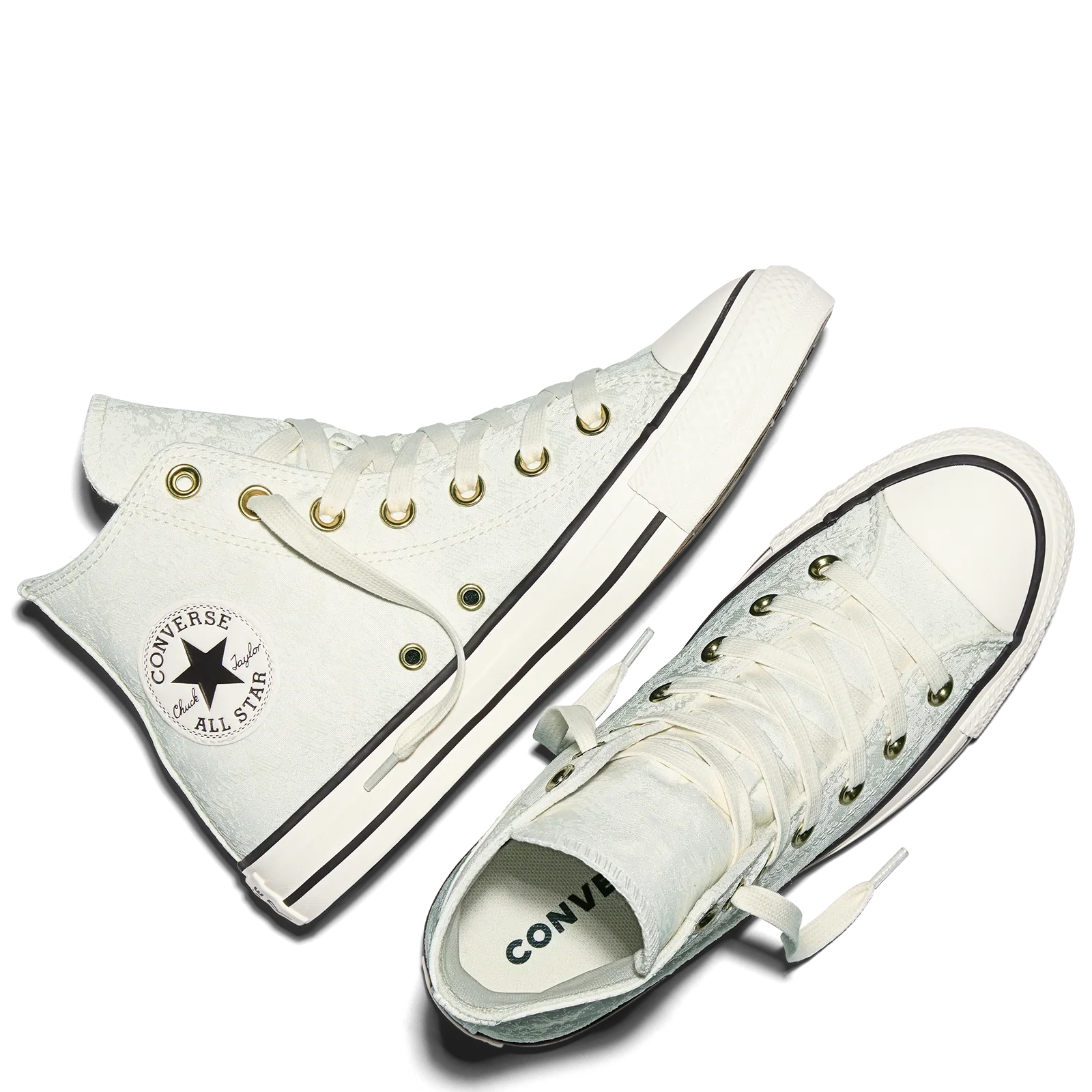 נעלי קונברס לבנות גבוהות עם חורי שרוכים מוזהבים, מותג מוביל ב-CHOZEN