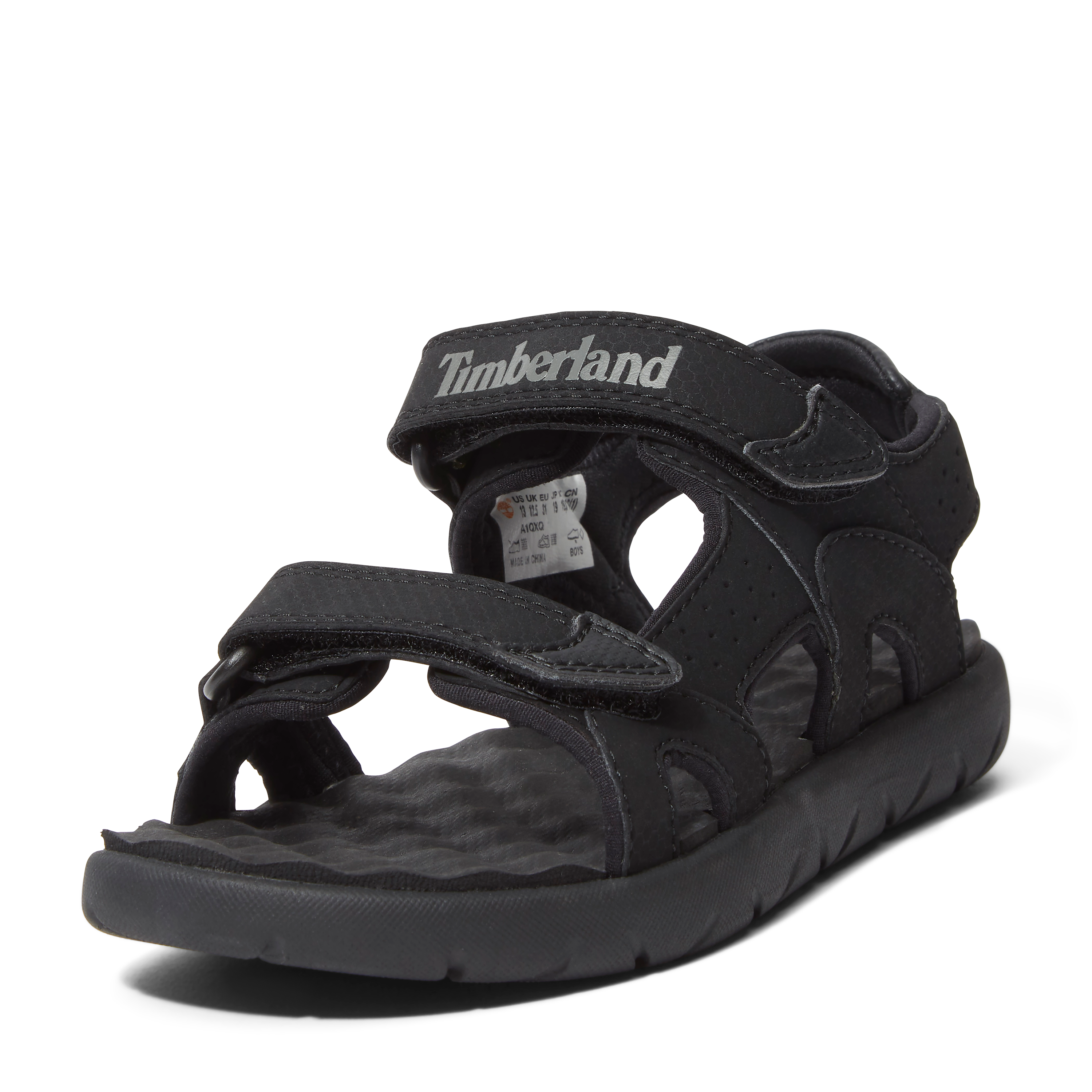 סנדל ילדים שחור עם רצועות סקוץ' ולוגו Timberland, עיצוב נוח ואורטופדי