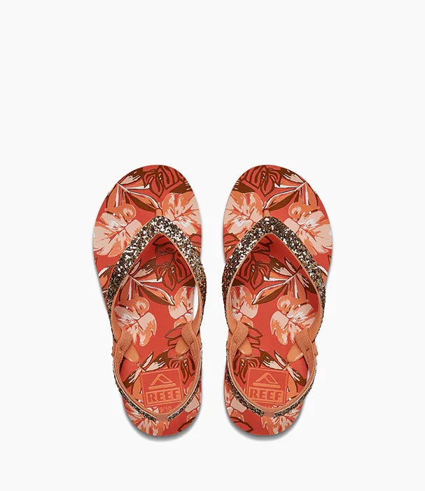 כפכפים ממותג REEF עם דוגמת פרחים צבעונית, ברצועות נצנצים, נמכרים ב-CHOZEN