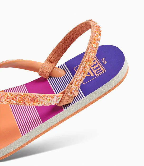 כפכף אצבע צבעוני לנשים REEF בעיצוב כתום וסגול עם רצועות נצנצים, מבית CHOZEN