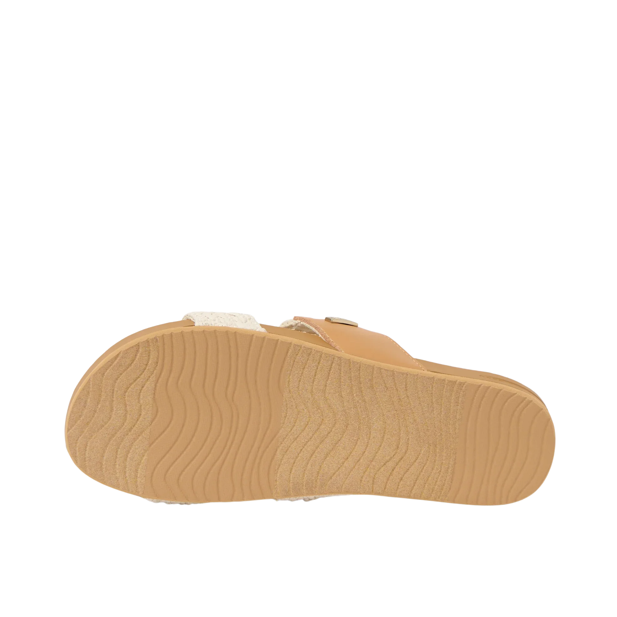 סוליית סנדל נשים בצבע בז', עיצוב דו-רצועתי עם תבנית גלים לאחיזה משופרת