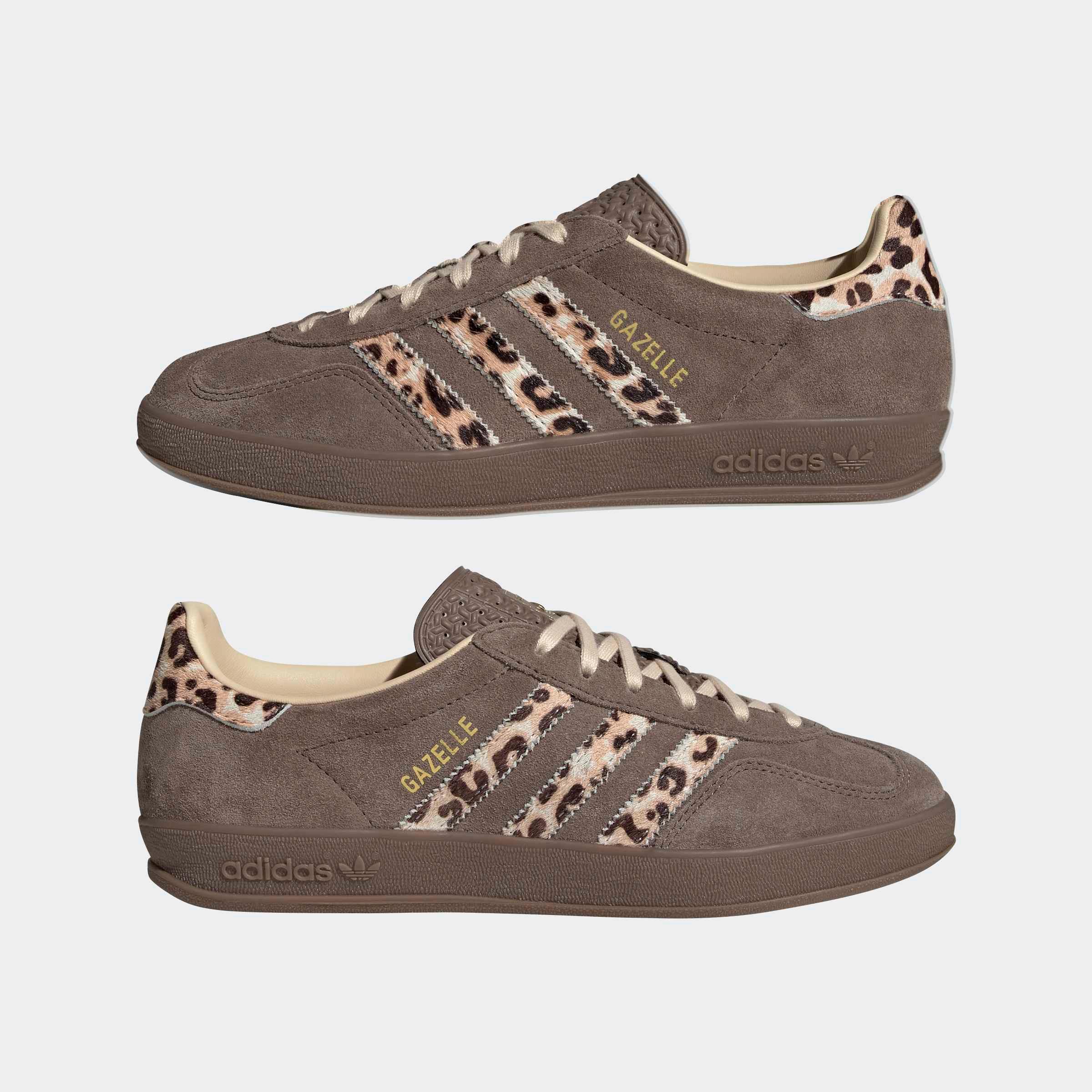 סניקרס אדידס Gazelle חומות עם פסי עור הדפס מנומר, נעלי אופנה CHOZEN