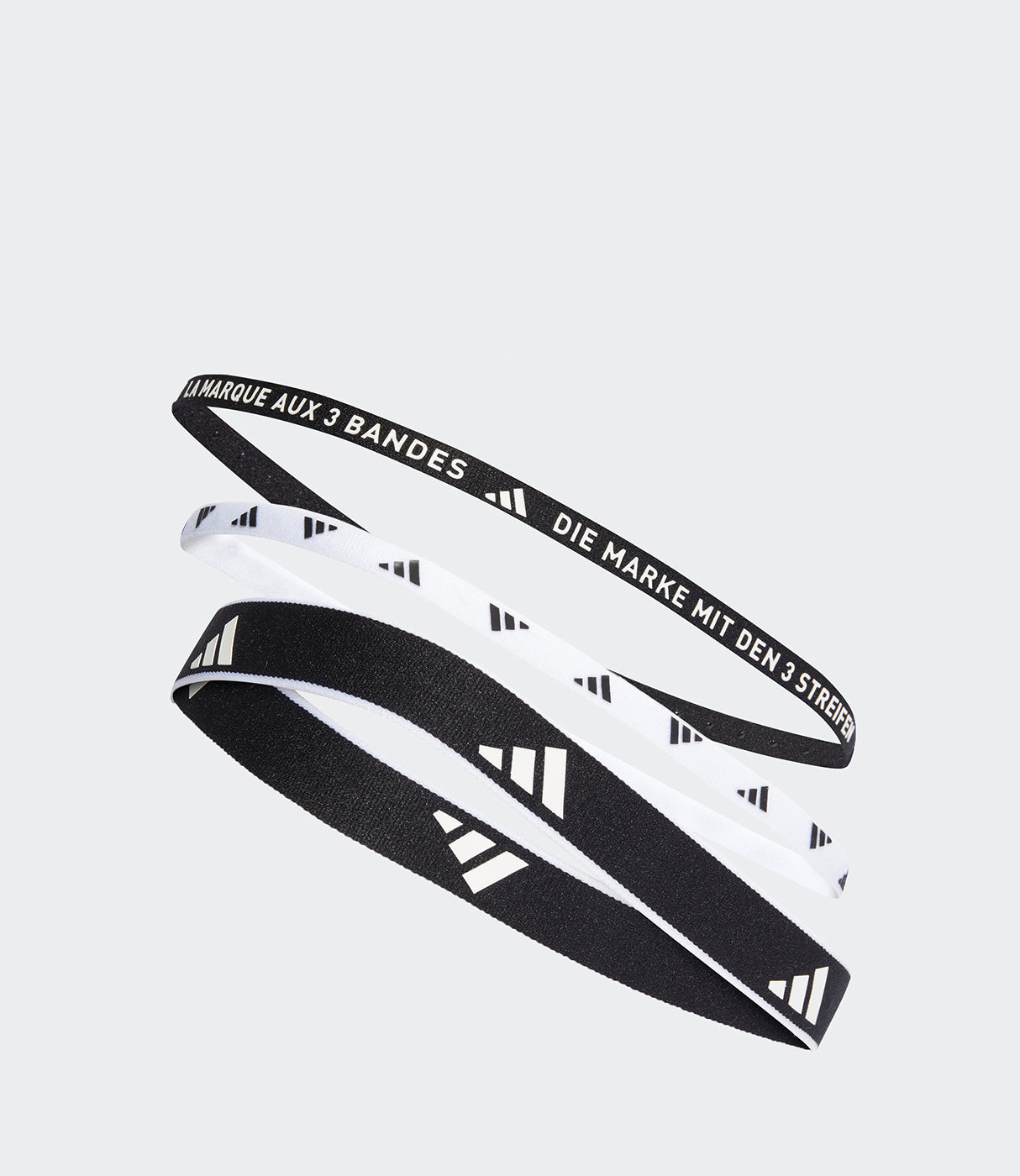 סט שלושה סרטי ספורט לשיער בצבעי שחור ולבן, עם לוגו עיצוב פסים