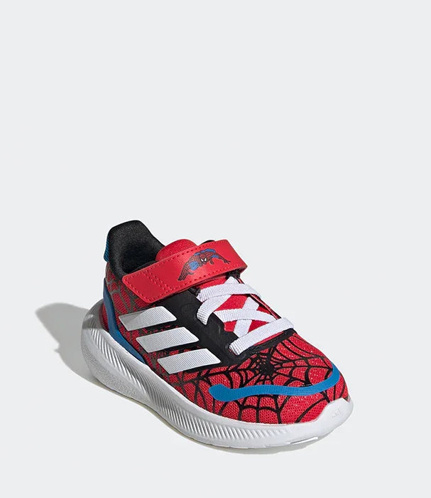 נעל ספורט ילדים אדידס בעיצוב אדום-שחור עם קורי עכביש, רצועה ושרוכים לבנים, דגם CHOZEN