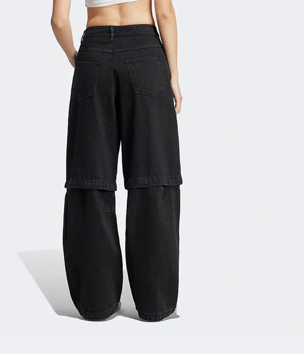 ג'ינס שחור רחב לנשים, מבט מאחור, CHOZEN אופנה מבית קבוצת אלפא