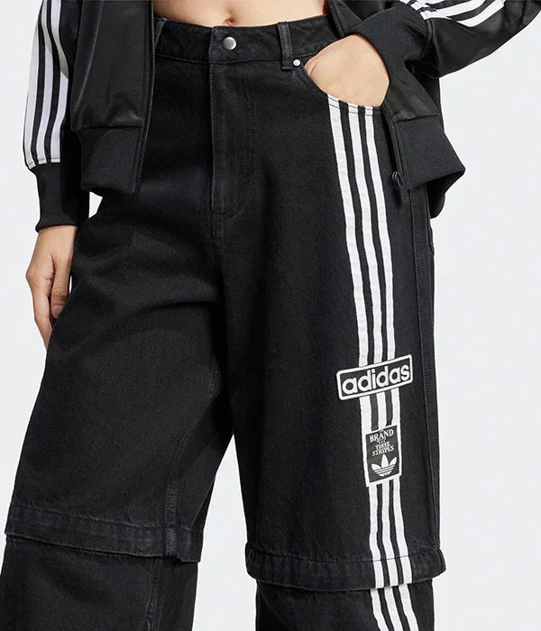 מכנסי ג'ינס שחורים אדידס עם שלושה פסים לוגו רקום, אופנת ספורט לנשים CHOZEN