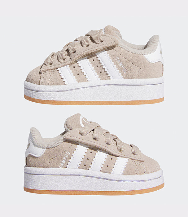 זוג נעלי סניקרס זמש בגוון בז', עם שלושה פסים לבנים וסוליה עבה, נעלי ילדים אופנתיות