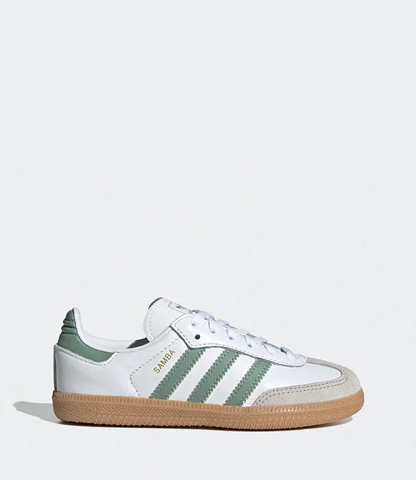 סניקרס adidas Samba לבן-ירוק סוליית גומי, צילום צד קלאסי באתר CHOZEN