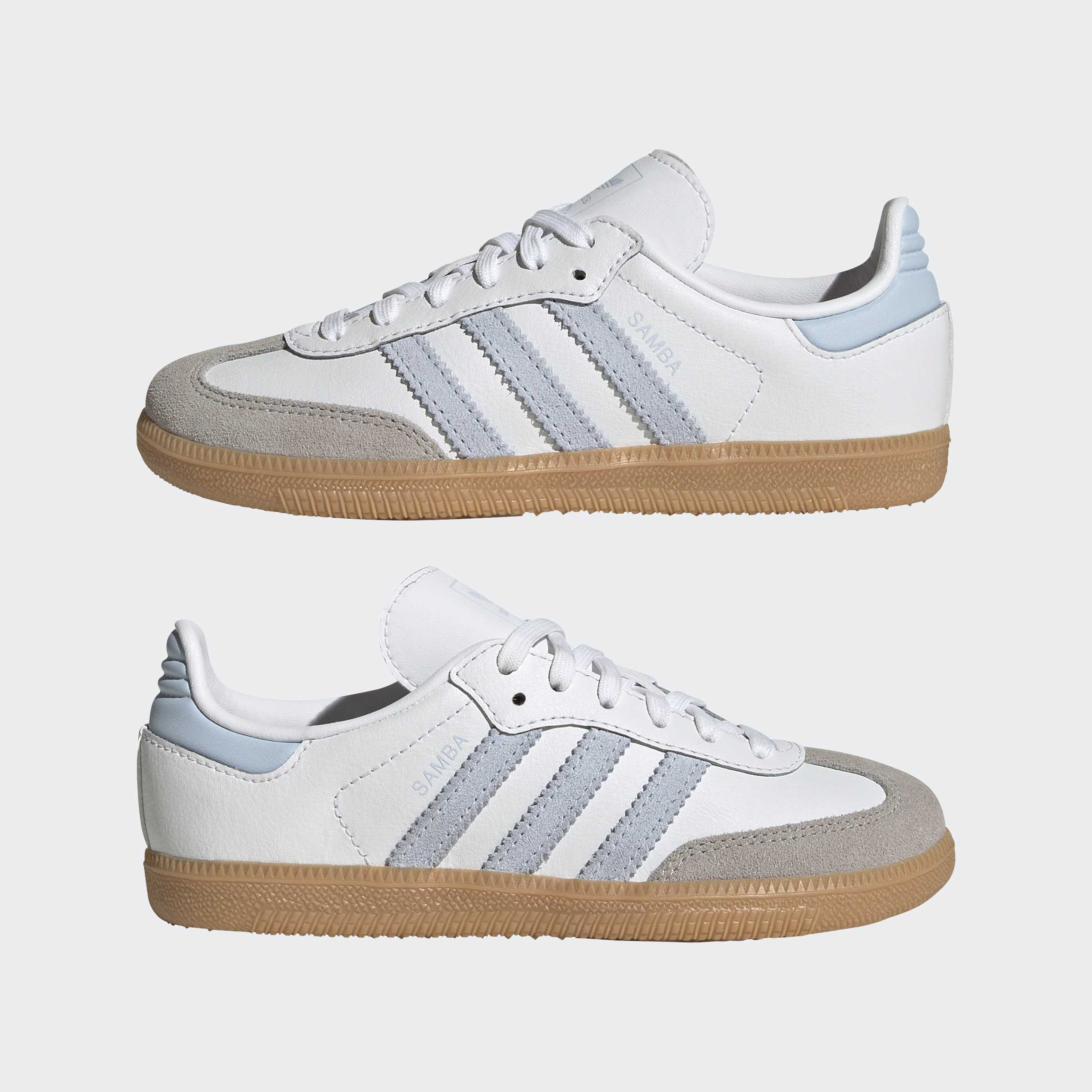 נעלי סניקרס יוניסקס לבנות עם פסים אפורים וסוליה חומה, תצוגה זוגית