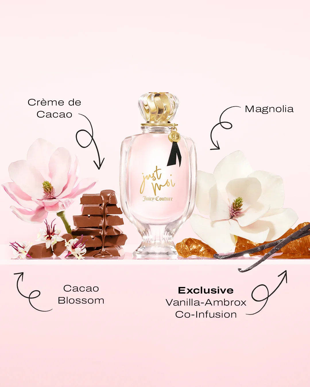 בושם just moi juicy couture עם שוקולד, מגנוליה, פרחי קקאו ווניל, מוצר יוקרה ב-CHOZEN