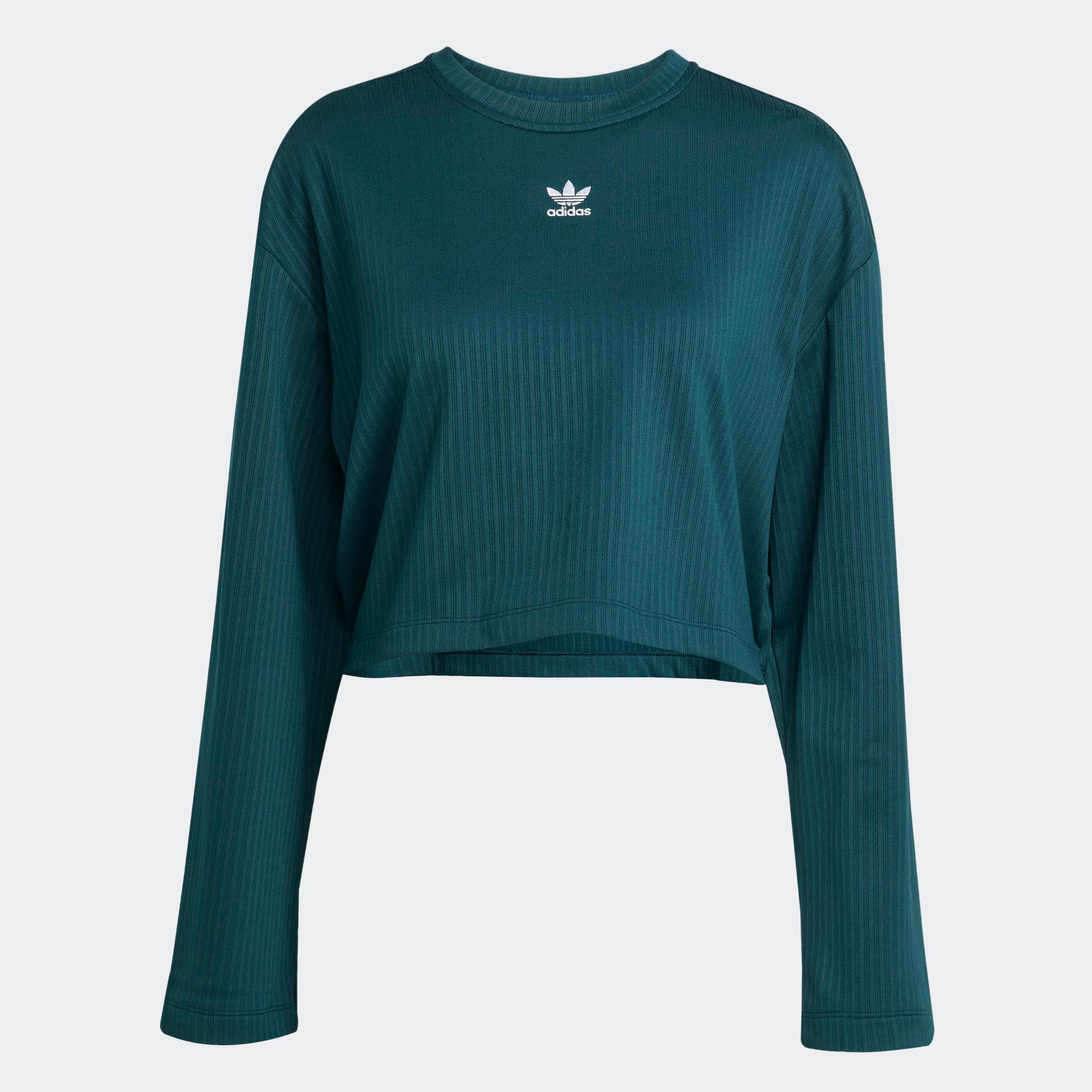חולצת קרופ ארוכה בצבע ירוק כהה, לוגו אדידס טרפל בצד הקדמי, אופנת נשים CHOZEN