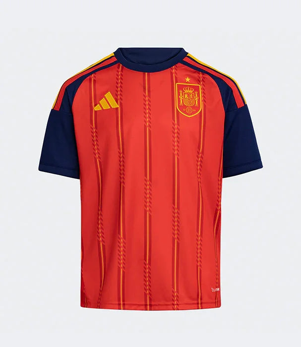 חולצת נבחרת ספרד בעיצוב אדום וכחול, לוגו רשמי וסמל אדידס, מבית CHOZEN