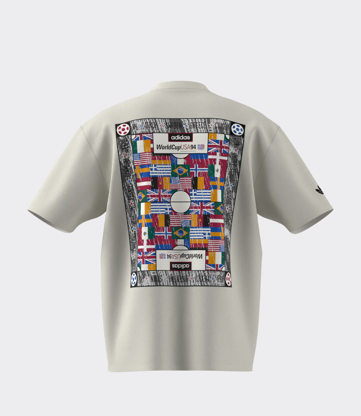חולצת טי שירט בצבע בז' עם הדפס גב של דגלי מדינות וגביע העולם של אדידס