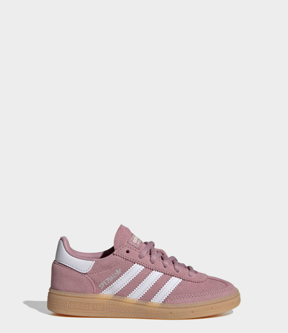 צילום צד של סניקרס אדידס HANDBALL SPEZIAL בצבע magic mauve עם פסים לבנים וסוליית גומי - CHOZEN