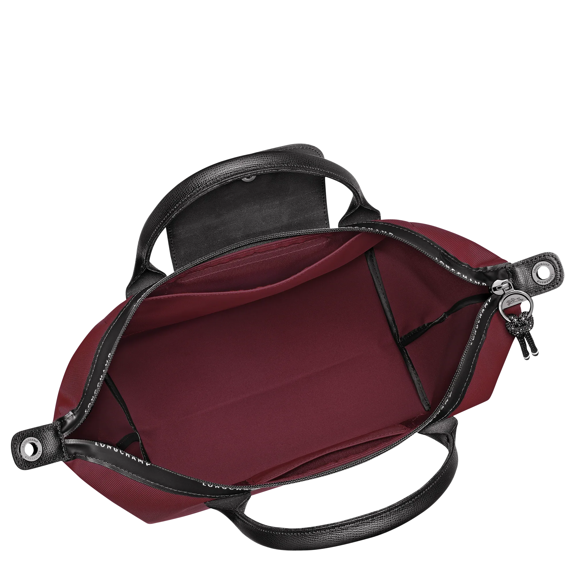 תיק יד מעור שחור עם בטנת פנימית בורדו, מבט עליון, CHOZEN מותגים יוקרתיים