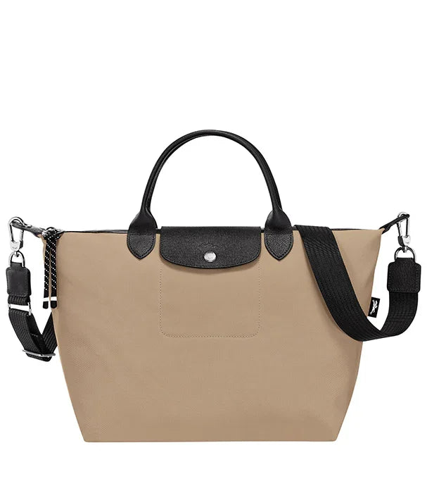 תיק יד אופנתי בצבע בז' עם ידיות ורצועה שחורות, מותג מבית CHOZEN, קבוצת אלפא