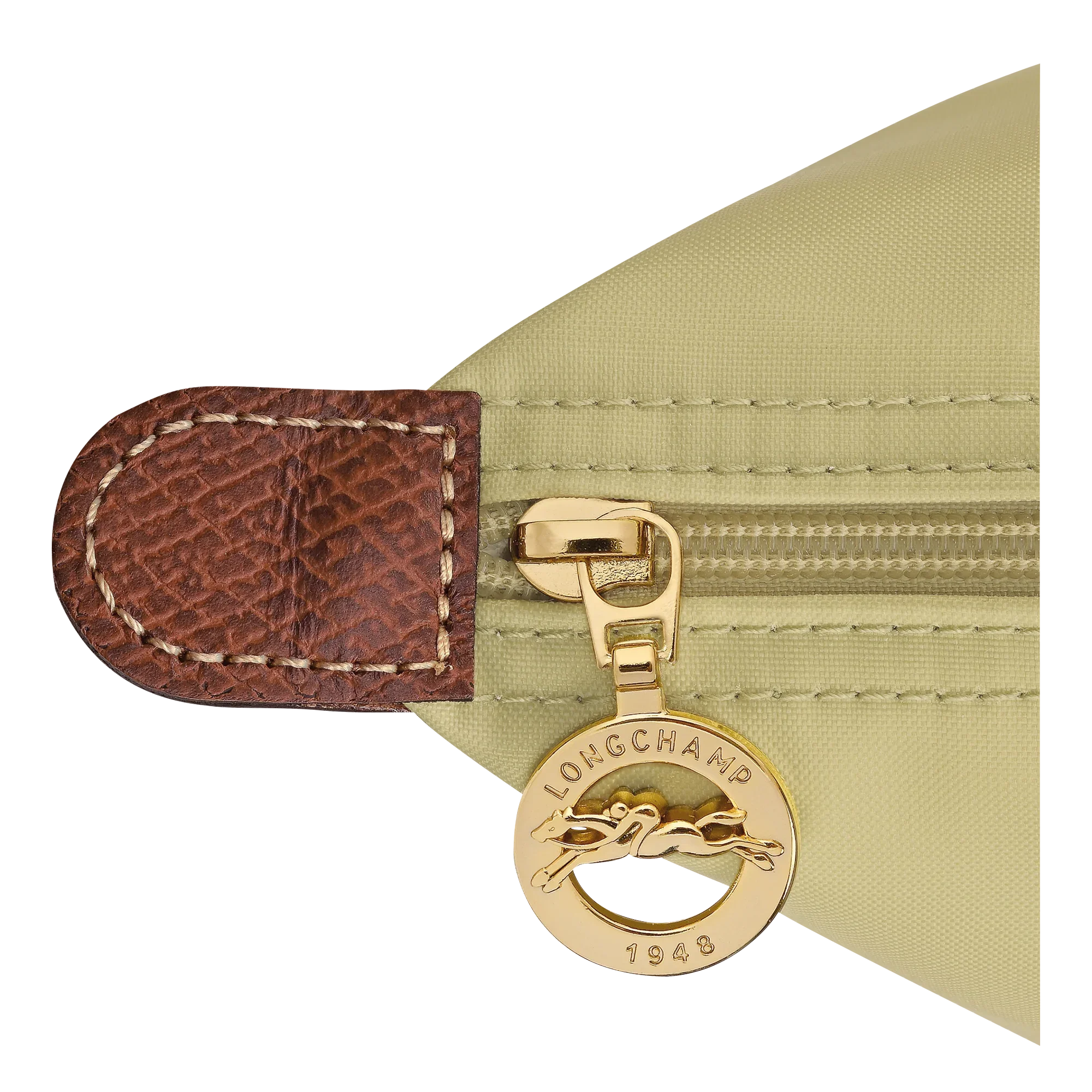 רוכסן תיק לונגשAMP בזהב עם תג עור חום, עיצוב יוקרה, מותג עולמי בחנות CHOZEN