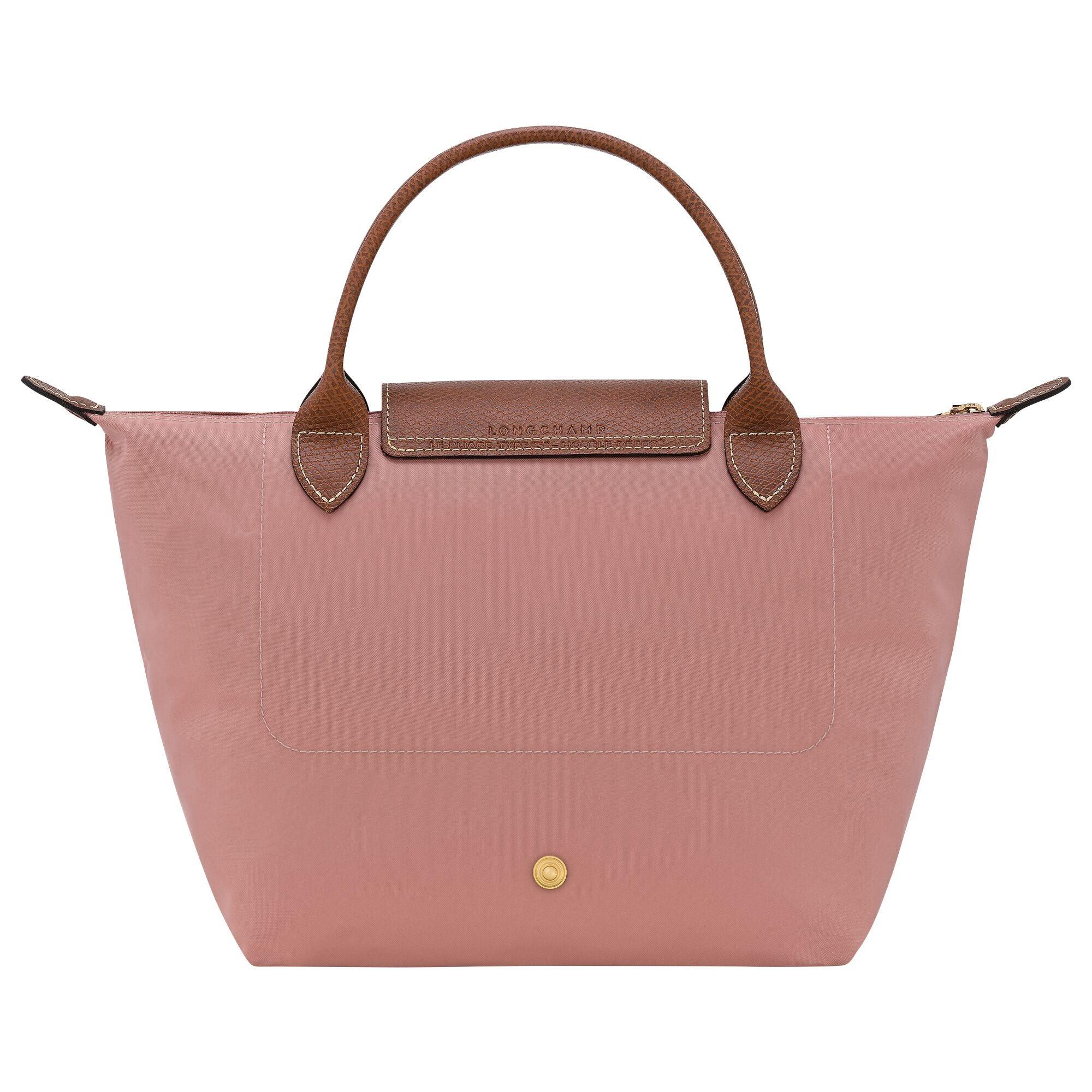 תיק יד ורוד עם ידיות עור חומות, מותג אופנה יוקרתי, לונגשאמפ, באתר CHOZEN