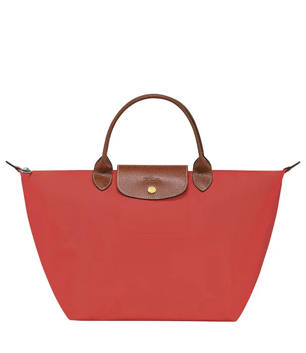 תיק יד אדום עם ידיות עור חומות, מותג יוקרה CHOZEN מבית קבוצת אלפא