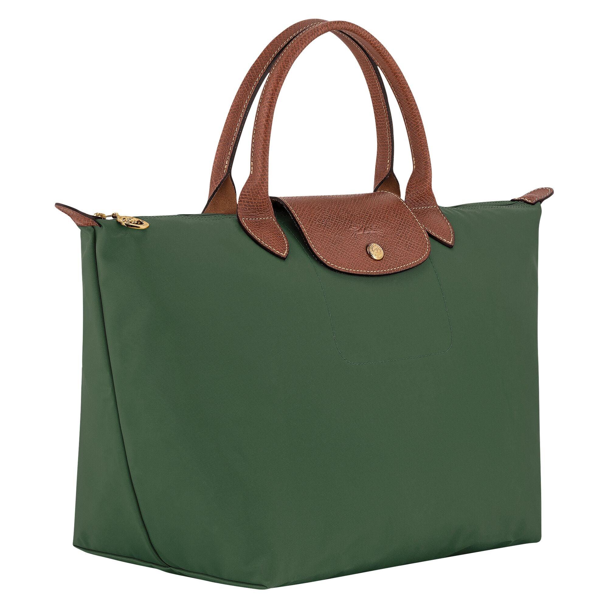 תיק יד ירוק עם ידיות ועיטורים מעור חום, עיצוב יוקרתי מחנות CHOZEN