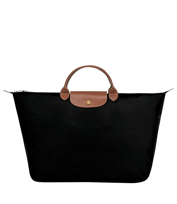 תיק נשים אופנתי שחור עם ידיות עור חומות, נבחר ממותגי CHOZEN המובילים