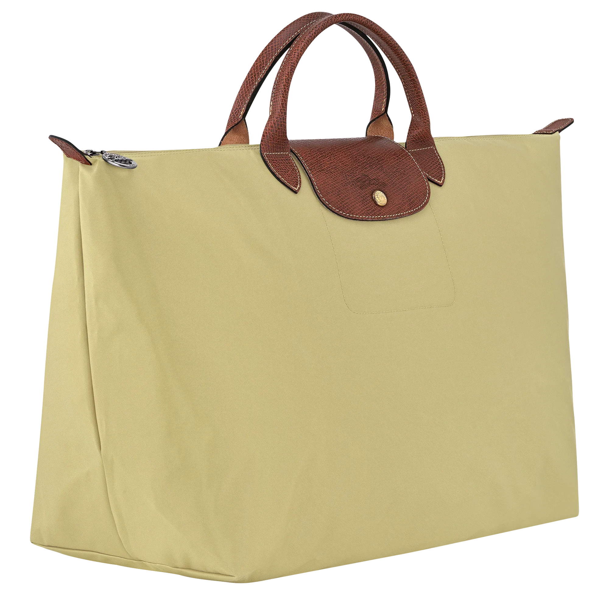 תיק יד יוקרתי בצבע בז' עם ידיות עור חומות, אופנתי וממותג באתר CHOZEN