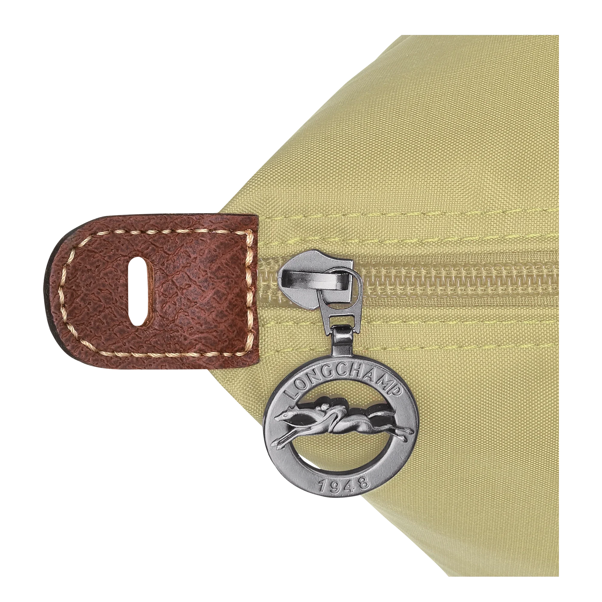 רוכסן תיק לונגשאם Longchamp עם תג עור חום לוגו 1948, מבית מותגי יוקרה קבוצת אלפא CHOZEN