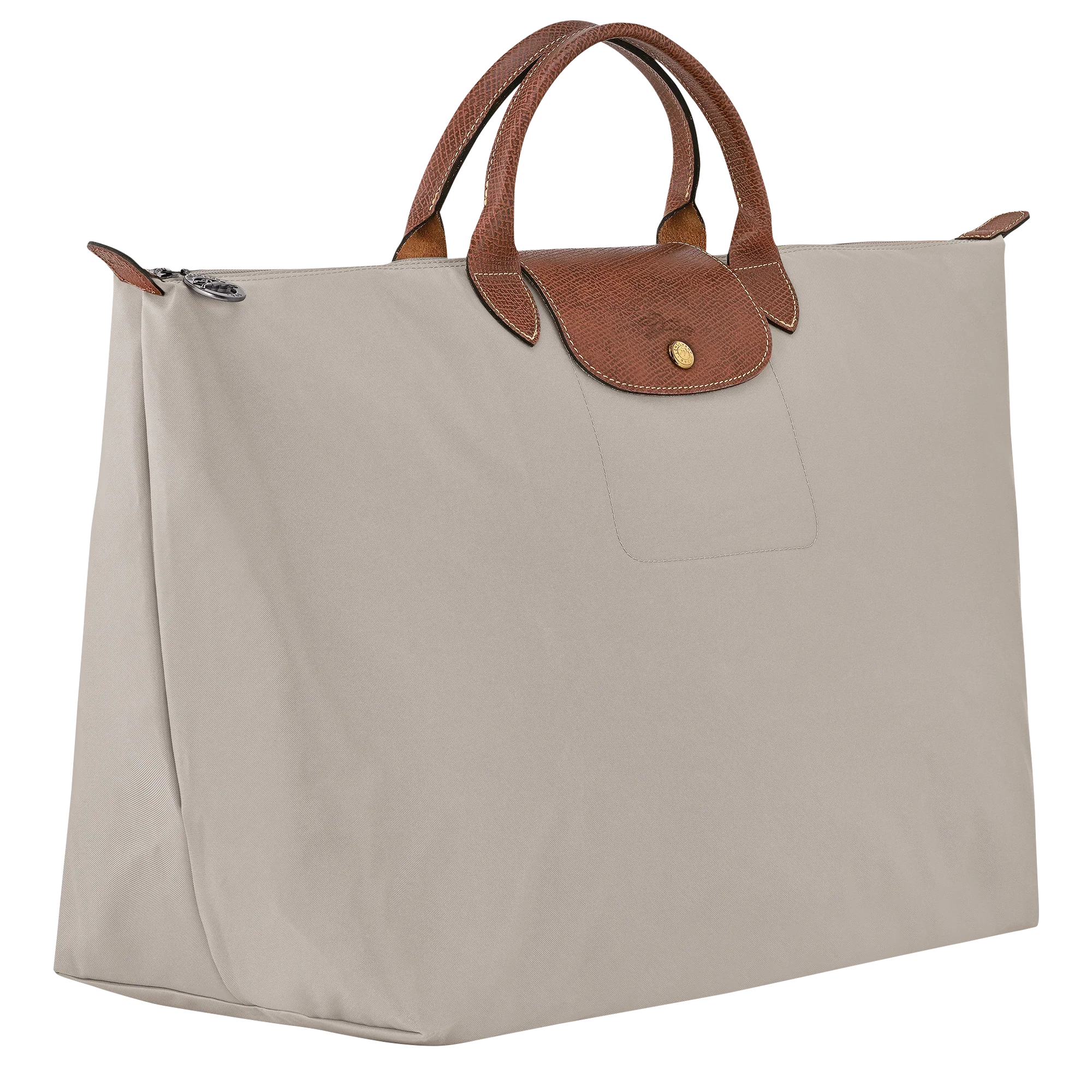 תיק יד יוקרתי בצבע בז' עם ידיות עור חום, מוצר פרימיום מותגי ב-CHOZEN