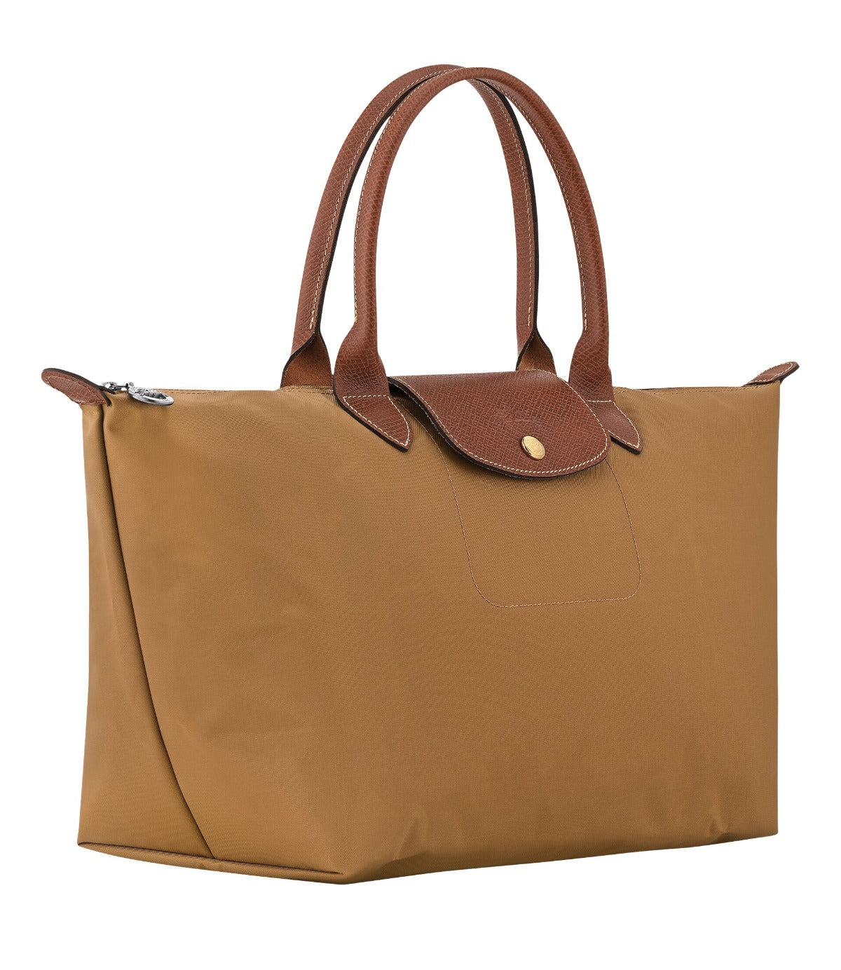 לונגשאמפ תיק יד גדול Le Pliage Original חום וריאציה 2, מבט צדדי - מבית CHOZEN