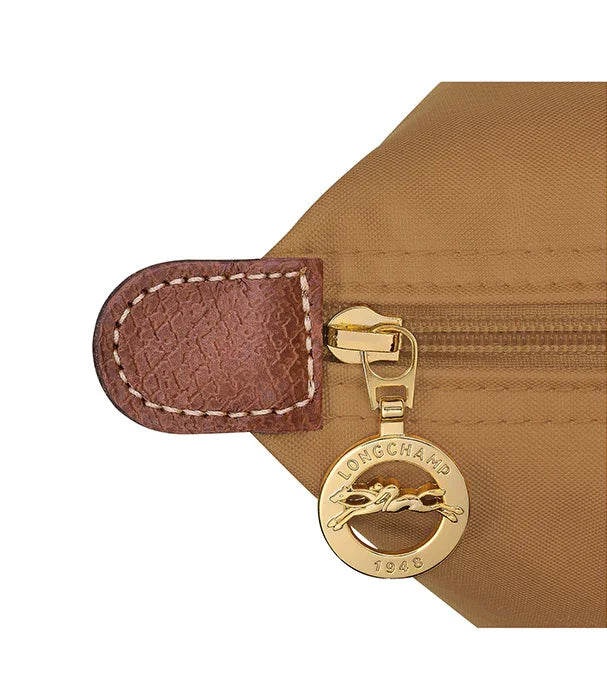 פרט רוכסן תיק יוקרתי עם תג לוגו זהב של LONGCHAMP, עור חום, מבית CHOZEN מותגים מובילים