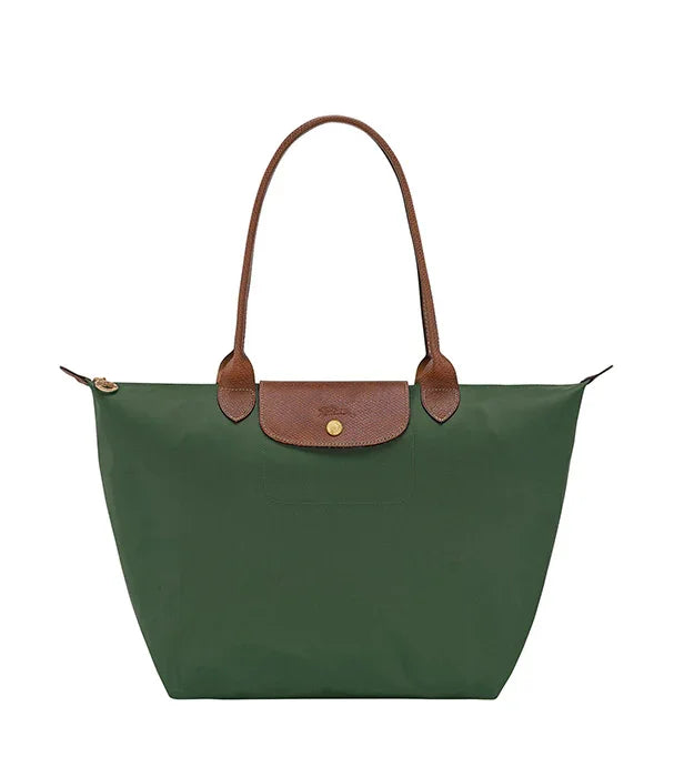 תיק יד ירוק עם ידיות ועיטורים חומים, מבית מותג על באתר CHOZEN