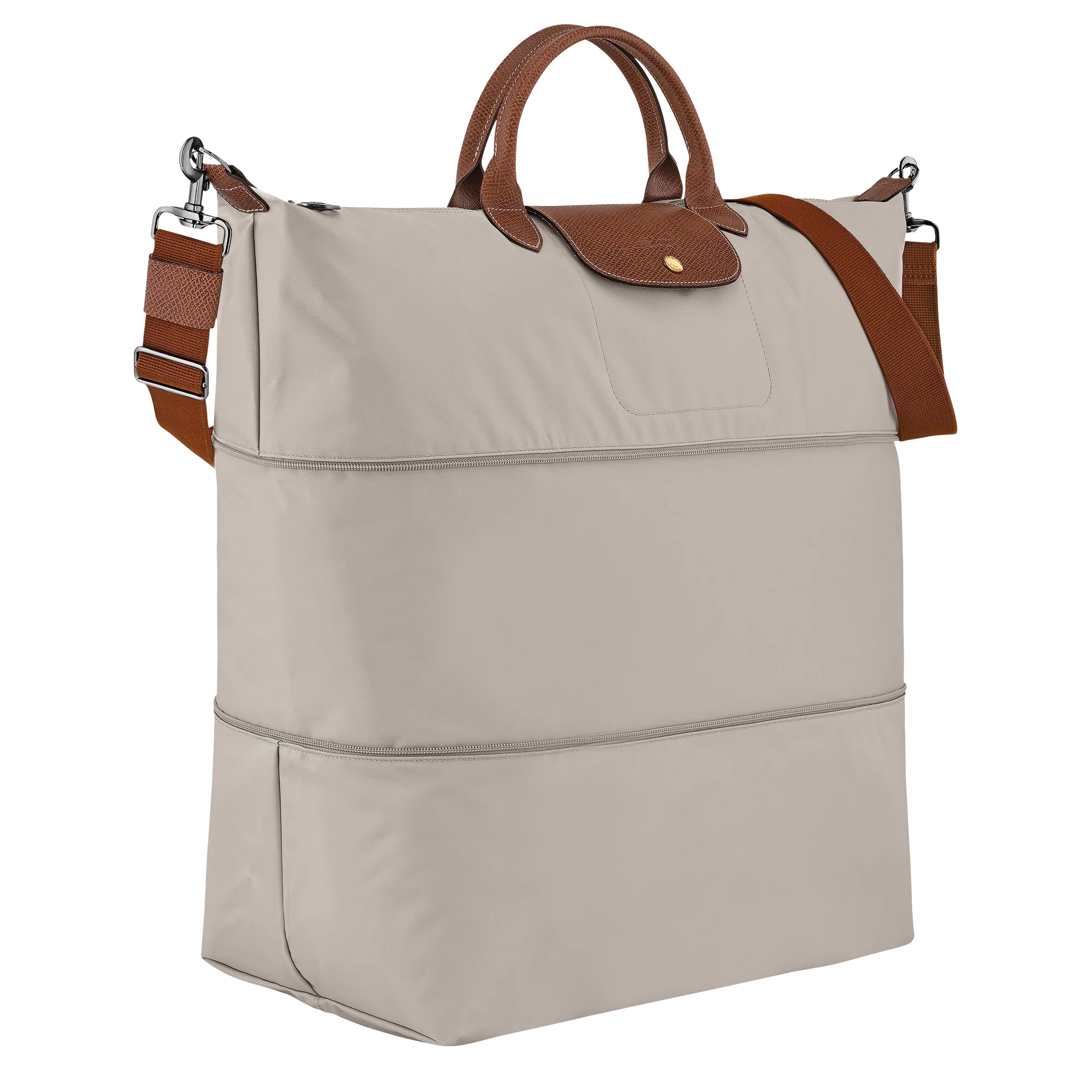 תיק יד אופנתי מבד בצבע בז' עם ידיות ורצועת כתף חומות, עיצוב יוקרתי ב-CHOZEN