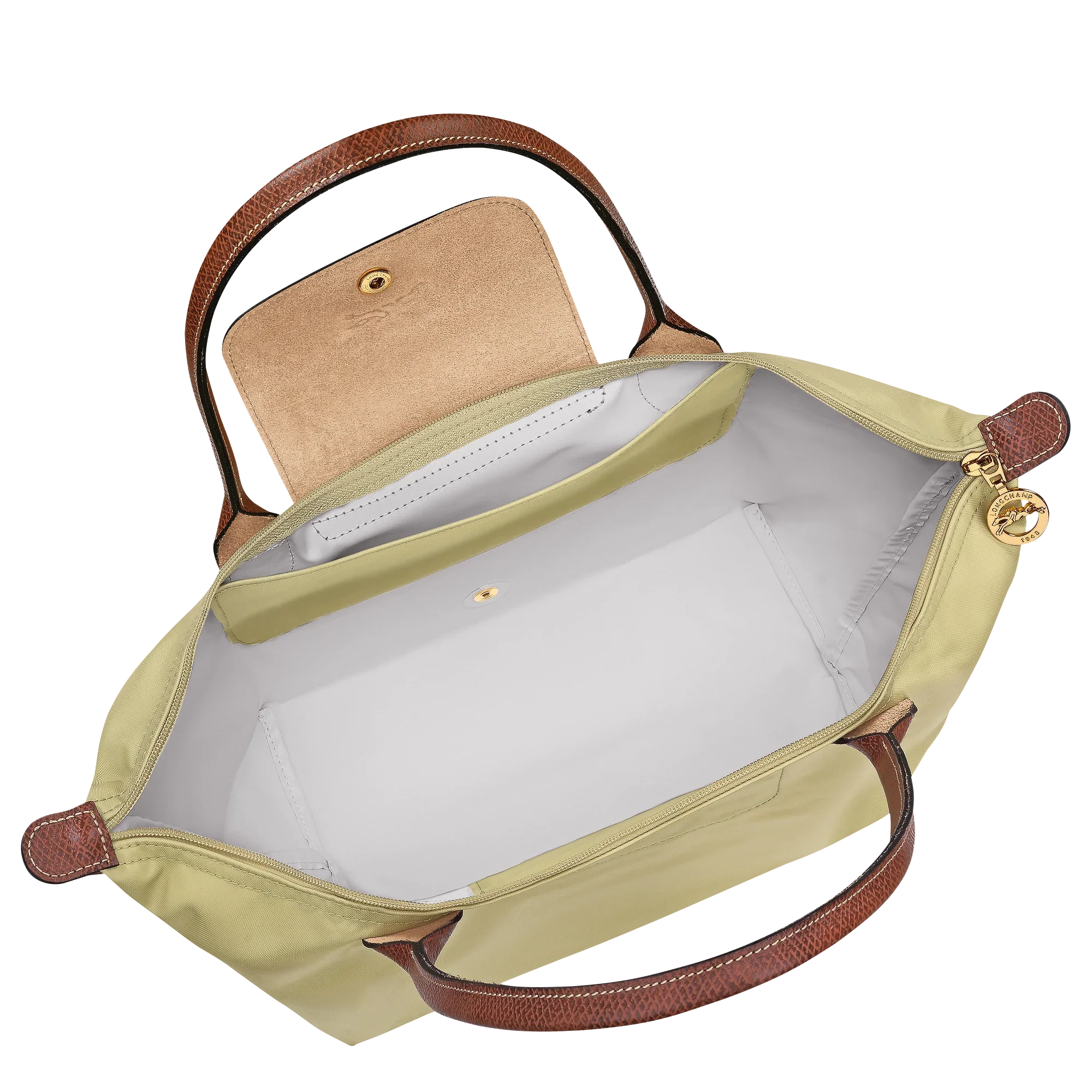 תיק יד לנשים בצבע בז' עם ידיות חומות, מבט מבפנים, עיצוב מרווח CHOZEN מותגים מובילים