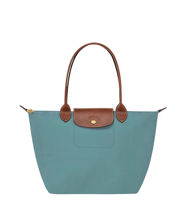 תיק יד כחול עם ידיות עור חומות לנשים, עיצוב יוקרתי, קולקציית מותגים ב-CHOZEN