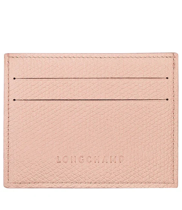 מחזיק כרטיסים ורוד מעור במרקם יוקרתי עם לוגו LONGCHAMP, ייבוא רשמי קבוצת אלפא