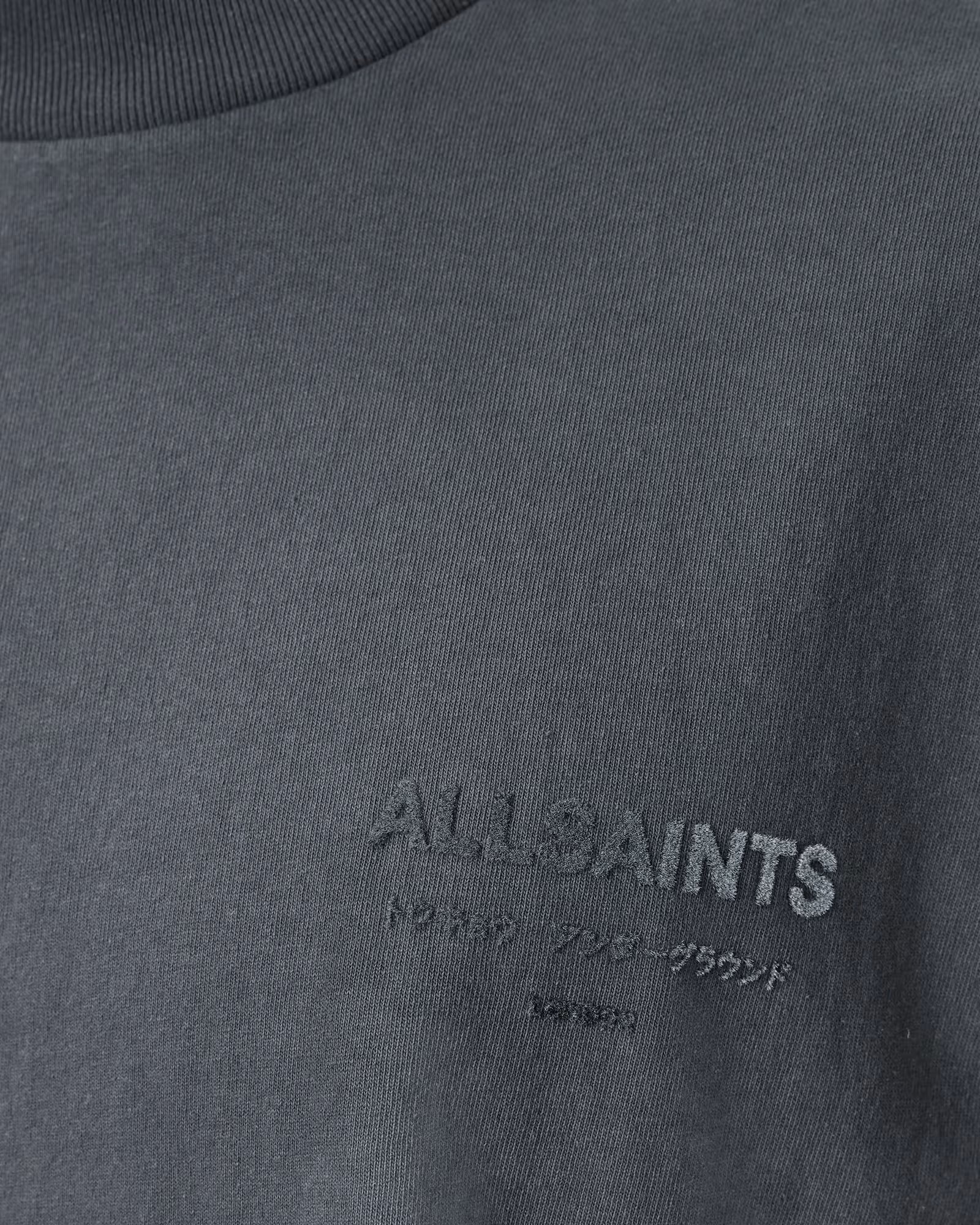 חולצת טריקו שחורה עם רקמת לוגו ALLSAINTS, בד כותנה, מראה אופנתי יומיומי לגבר