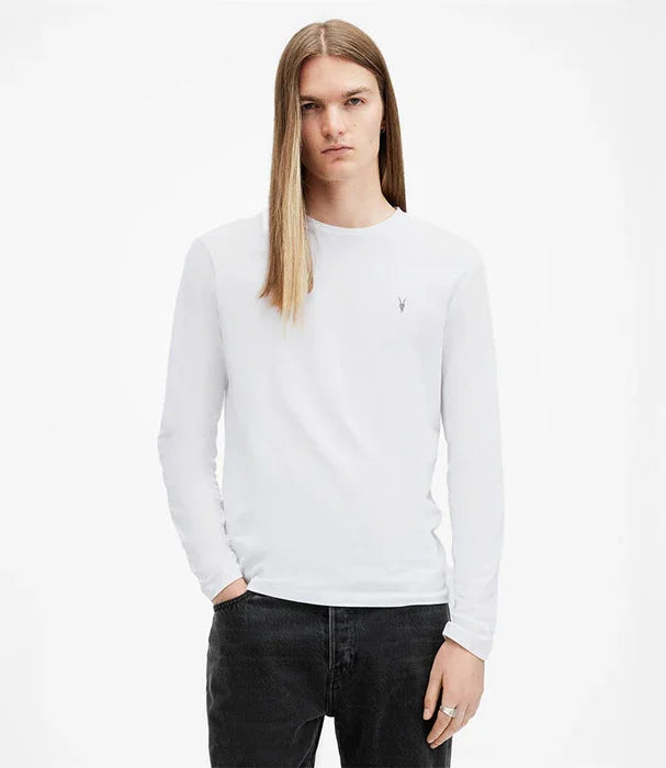 דוגמן לובש חולצת כותנה לבנה ארוכה CHOZEN, אופנת גברים איכותית מבית קבוצת אלפא