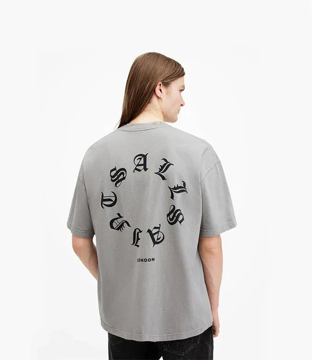 חולצת טי שרט אפורה של ALLSAINTS לונדון, אופנה יוקרתית בחנות CHOZEN