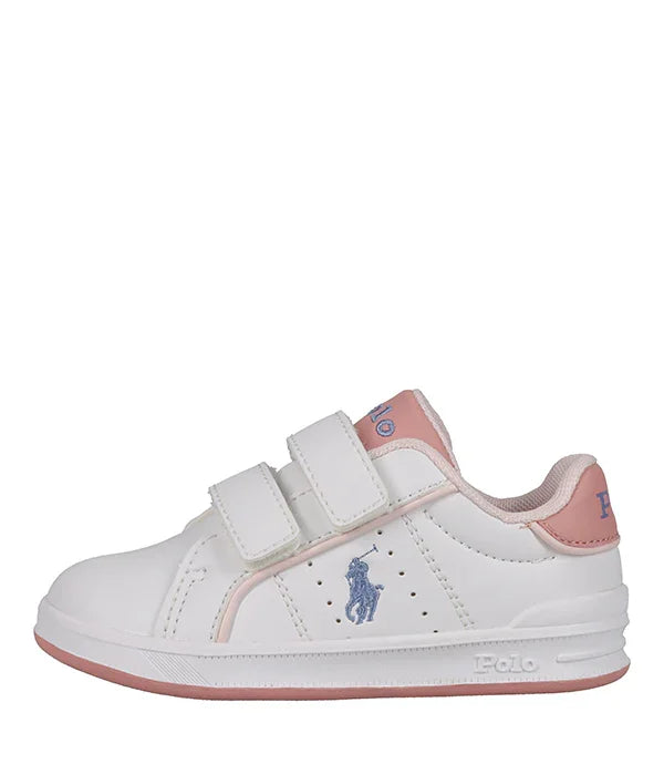 סניקרס לבנות לפעוטות POLO עם סקוצ'ים ולוגו כחול, גימורים ורודים, CHOZEN המותגים המובילים