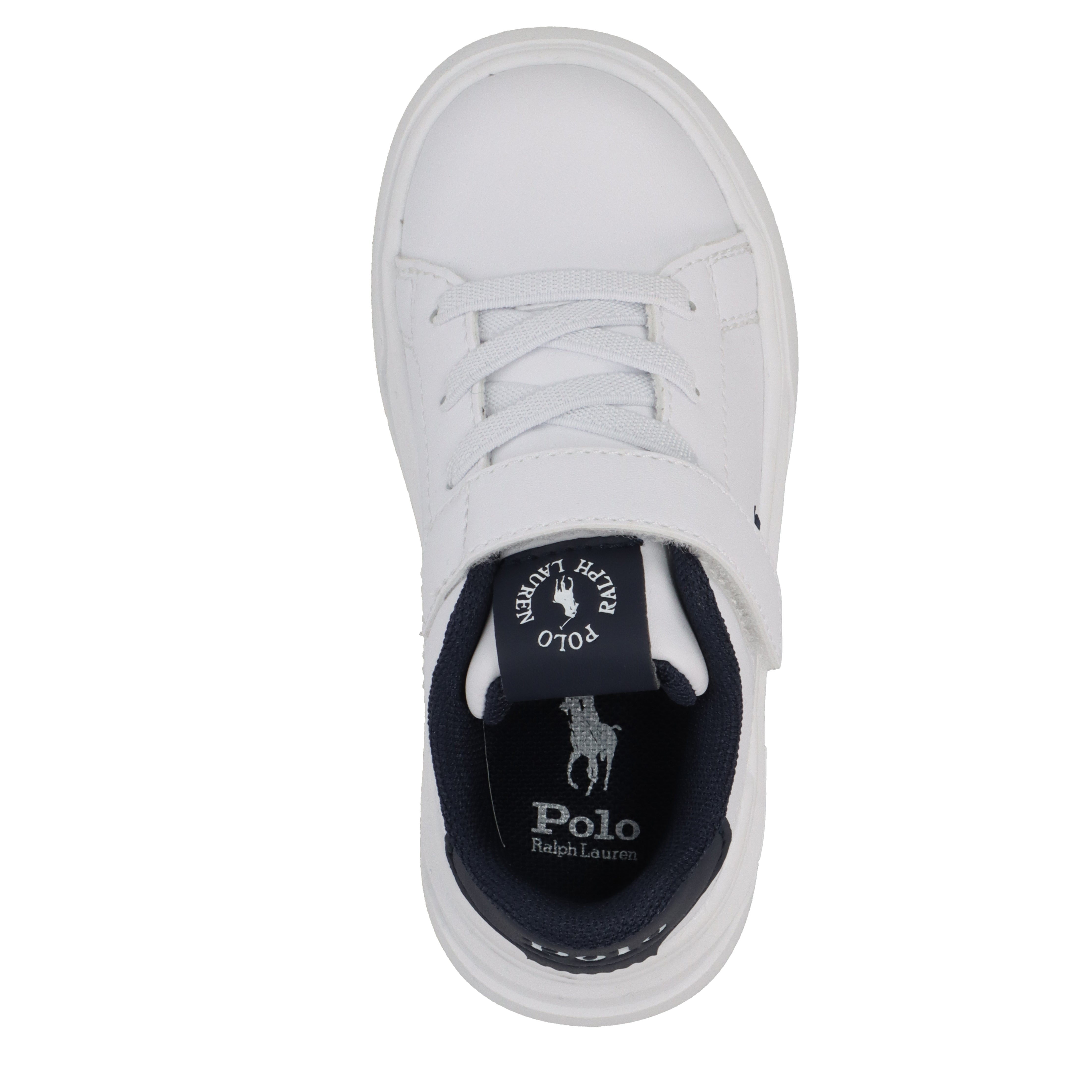 נעל ספורט לבנה לילדים עם שרוכים וסקוץ', לוגו Polo Ralph Lauren בחלק הפנימי