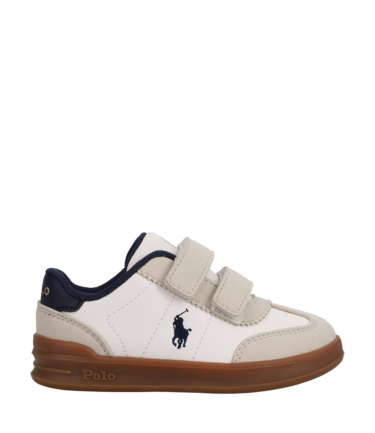 נעל ספורט ילדים לבנה עם סוליית גומי חומה ורצועות סקוץ'